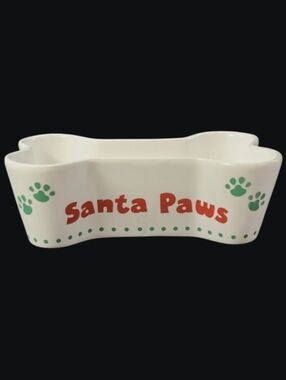 SANTA PAWS BONE SHAPED WHITE PET BOWL